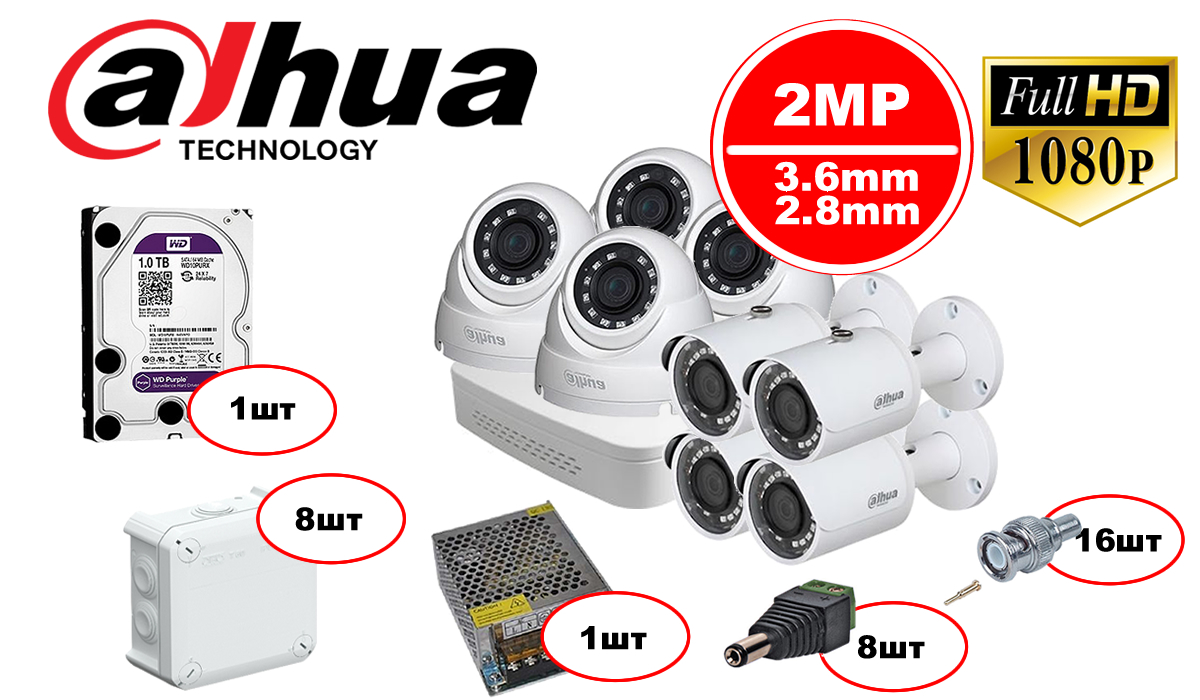 Комплект видеонаблюдения Dahua HDCVI – 4in 4out 1080р