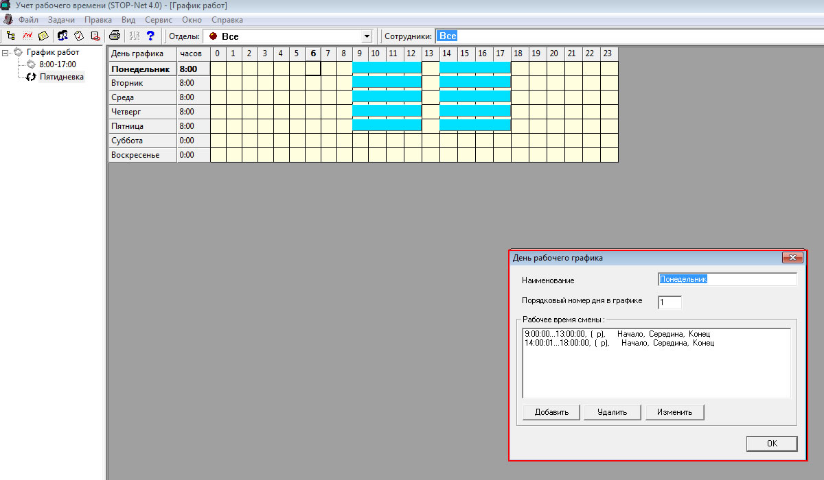 Учет рабочего времени сотрудников Stop-Net 4.0 - настройка